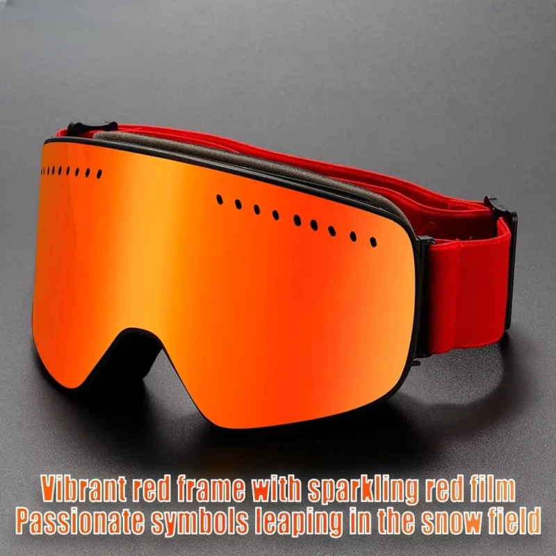 Cylindrical Magnetic Ski Goggles with Double-Layer Anti-Fog Lens, Wide-View Windproof Protection
