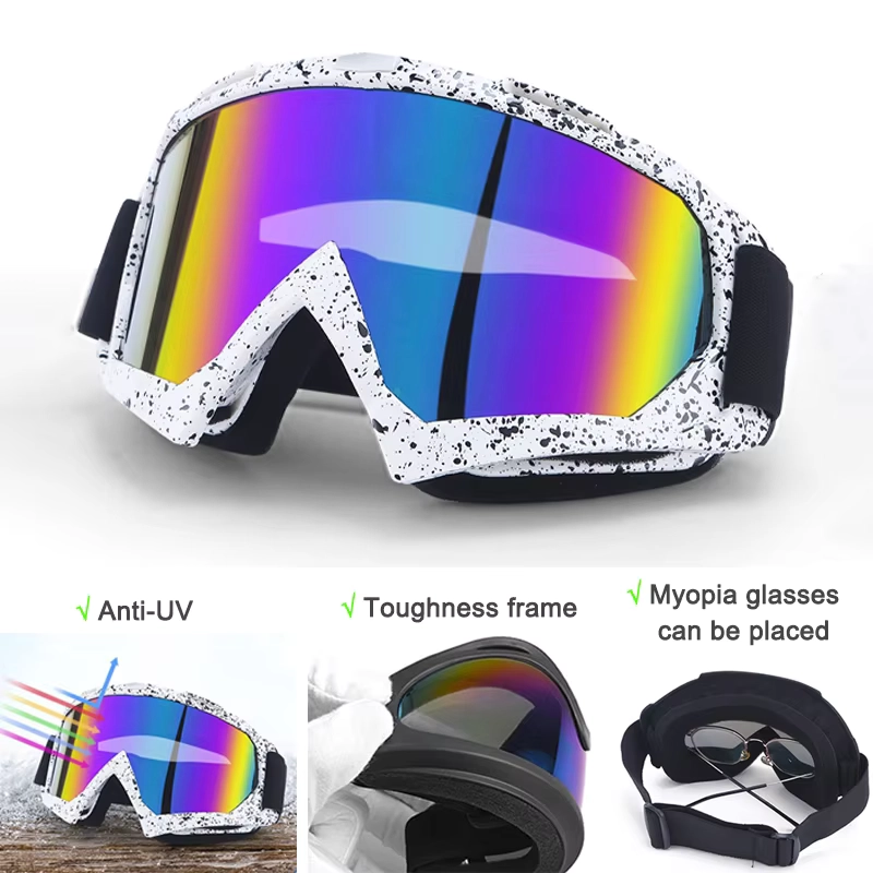 UV Protection Ski Goggles with Anti-Fog Windproof Lens, Motocross Helmet Fit