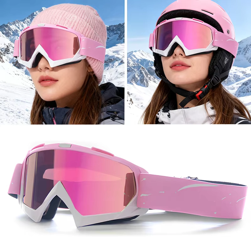 Women’s Pink TPU Ski Goggles with Polycarbonate Lens, Winter Snow Eyewear