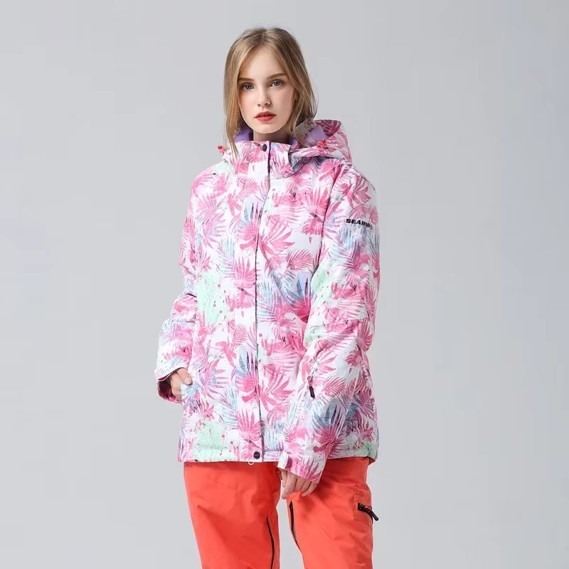 Women’s Hooded Waterproof Ski Jacket with Windproof Warmth, Nylon Polyester Shel