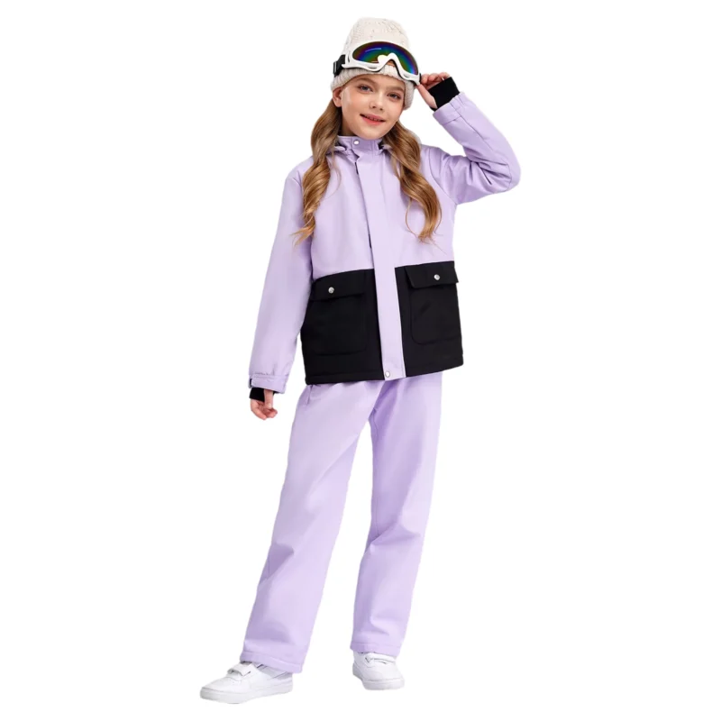 Kids Thick Hooded Ski Suit Set with Waterproof Jacket, Snow Pants and Elastic Cuffs