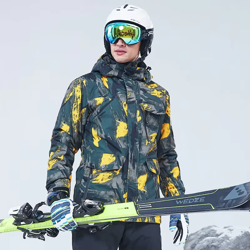 Men’s Waterproof Ski Jacket and Snow Pants Set, Windproof Warm Hooded Snow Suit