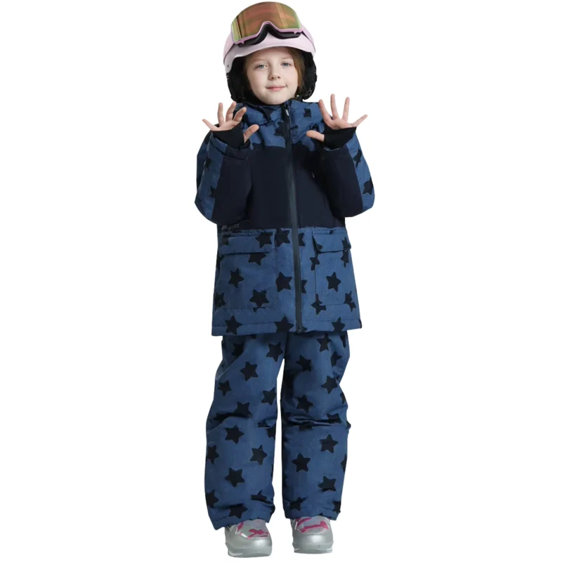 Kids Waterproof Fleece-Lined Ski Suit Set with Hooded Jacket, Strap Pants and Windproof Details