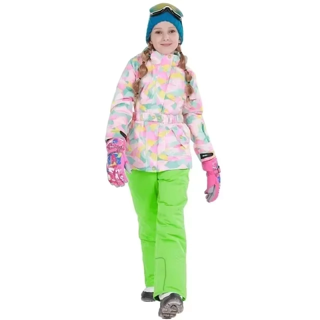 Kids Thickened Waterproof Ski Set with Snow Jacket, Snow Pants and 5000MM Snow Protection