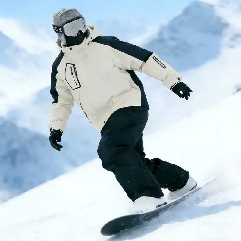 Men’s Thick Warm Ski Jacket and Loose Snow Pants Set with Windproof Hooded Protection