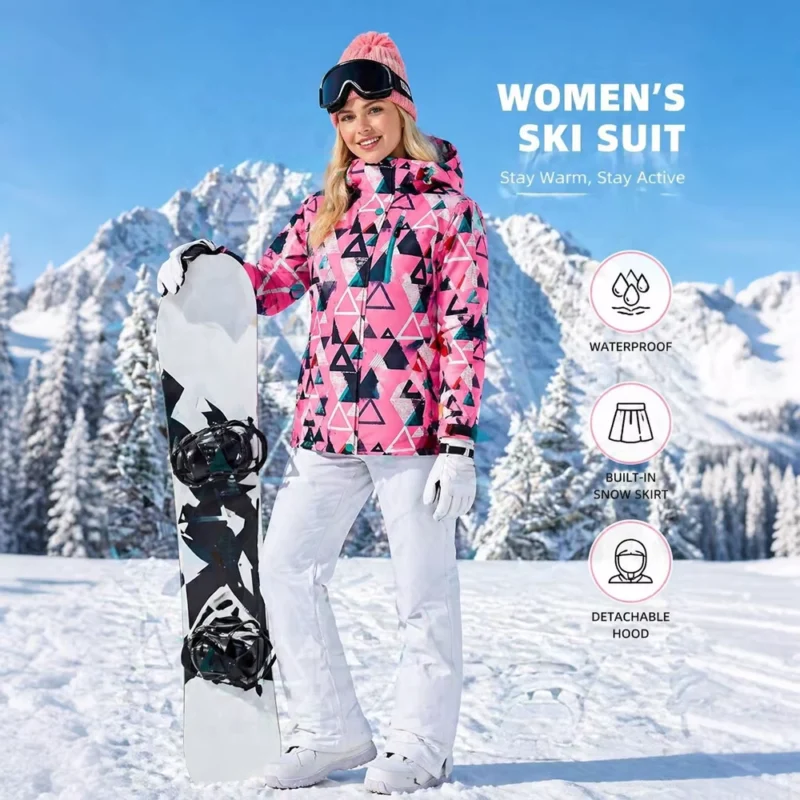 Women’s Hooded Ski Suit Set with Waterproof Windproof Protection, Snow Skirt Coverage