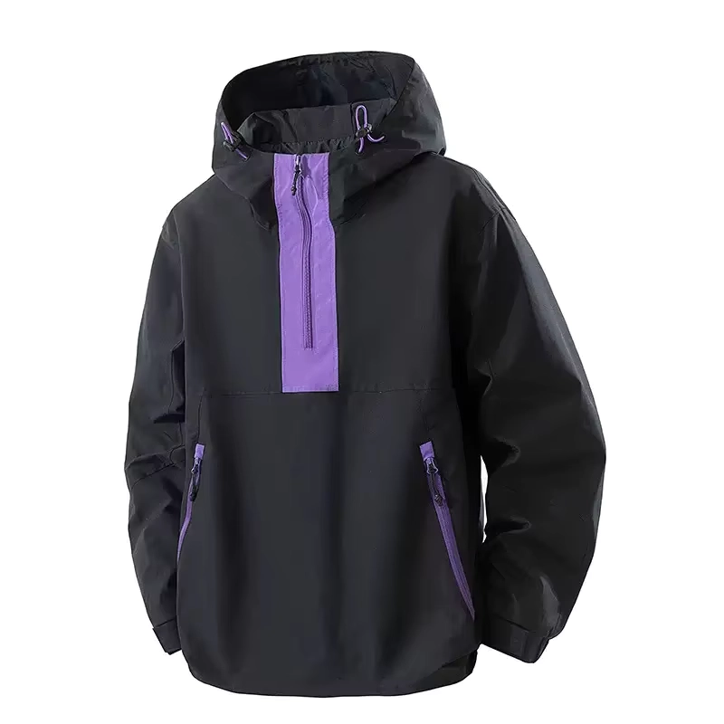 Men’s Lightweight Waterproof Hooded Windbreaker Jacket with Loose Fit and Zipper Closure