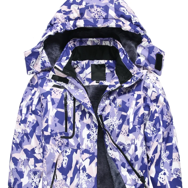 Girls Violet Blue Fleece-Lined Windbreaker Jacket with Hood, Zipper Pockets and Medium-Stretch Fit