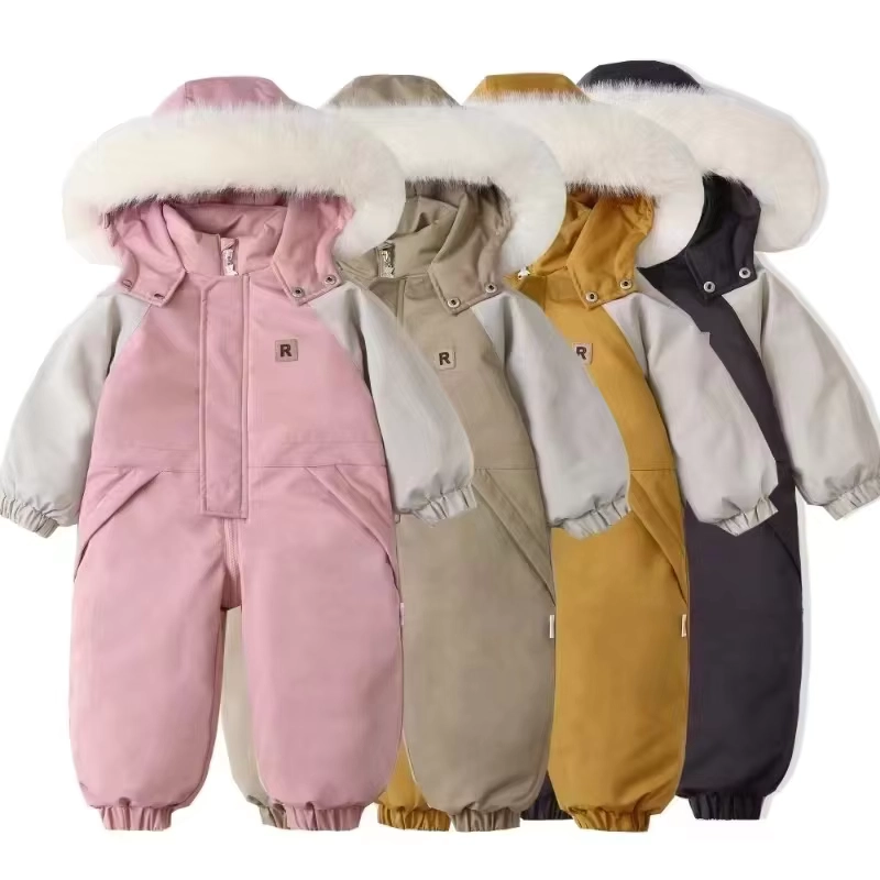 Toddler Thick Hooded Ski Jumpsuit with Cotton Filling, Patchwork Style and Warm Winter Coverage