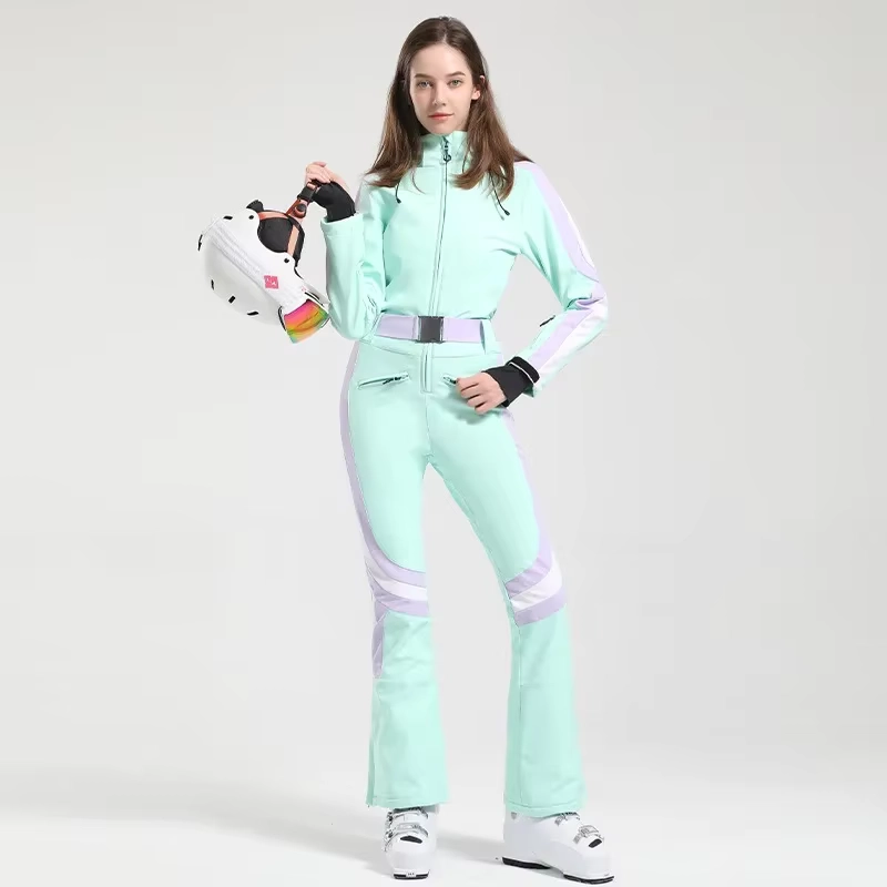 Women’s Slim Fit One-Piece Ski Suit with Thickened Thermal Warmth, Windproof Snowboard Coverage
