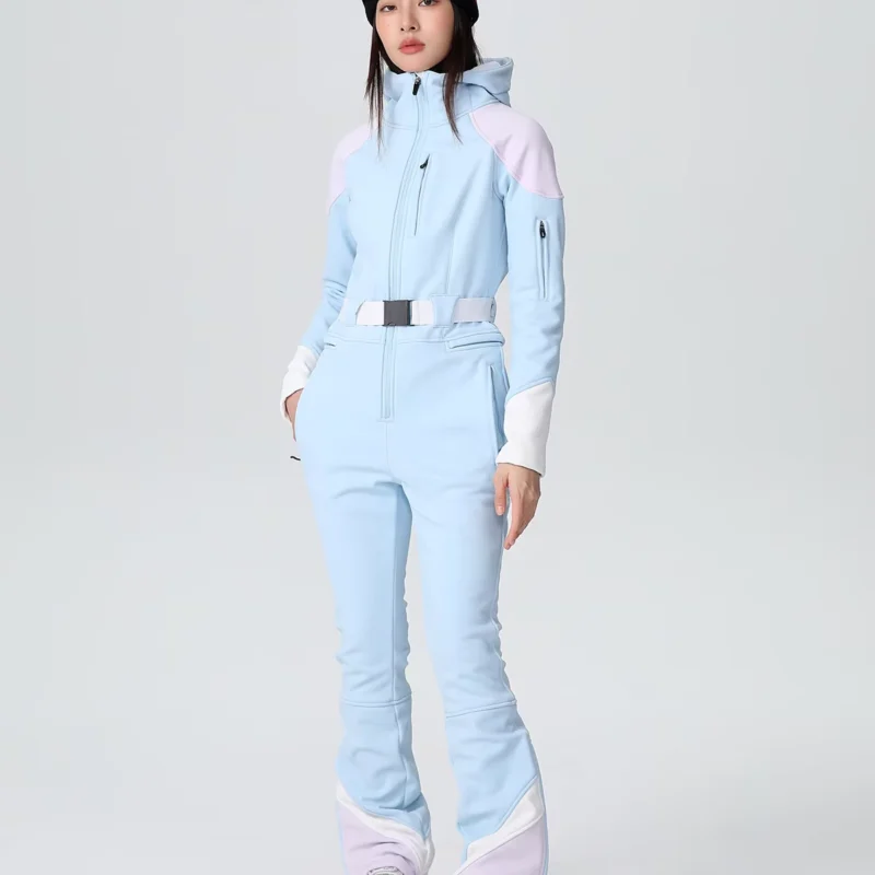 Women’s High-Elasticity Down-Filled Ski Jumpsuit with 15000 Waterproof Protection, Slim Snowboard Fit
