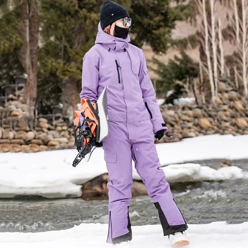 Women’s 15000mm Waterproof One-Piece Ski Jumpsuit with Cotton Filling, 8000g Breathability