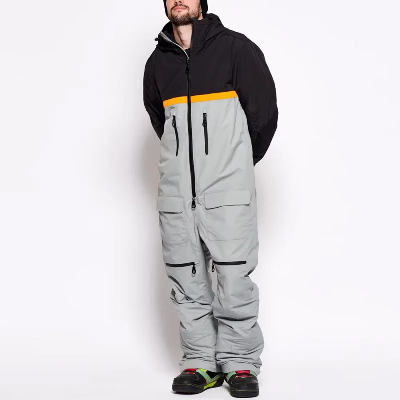 Men's Panel Color Block Ski Jumpsuit with Power-Stretch Warmth and 10000MM Snow Protection