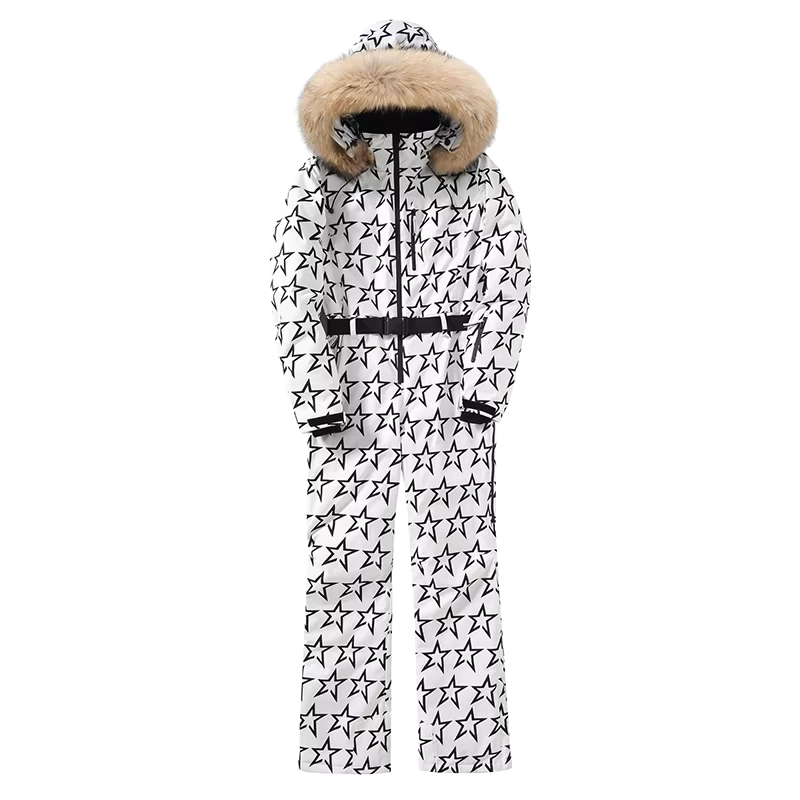 Women’s Black White Snow Ski Jumpsuit with Overall Coverage, True-to-Size Snowboard Fit