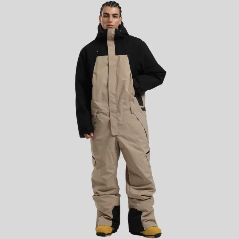 Men's Insulated One-Piece Ski Jumpsuit with Waterproof Snow Protection and Loose Fit