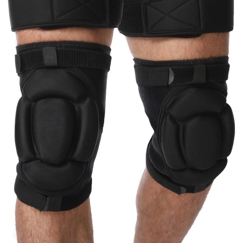 Thickened Black Ski Knee Pads with Polyester Padding, Knit Sports Protection