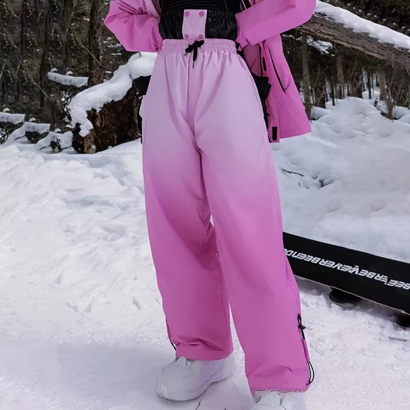 Women’s Drawstring Waterproof Ski Pants with Windproof Warmth, Loose Snowboard Fit