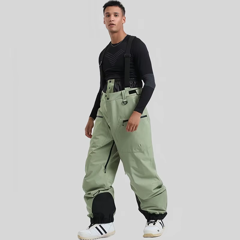 Men’s Thick Warm Strap Ski Pants with Waterproof Windproof Loose Fit