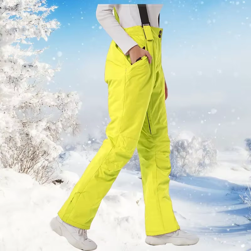 Women’s Waterproof Windproof Ski Pants, Warm Full-Length Snowboard Trousers with Zipper Fly