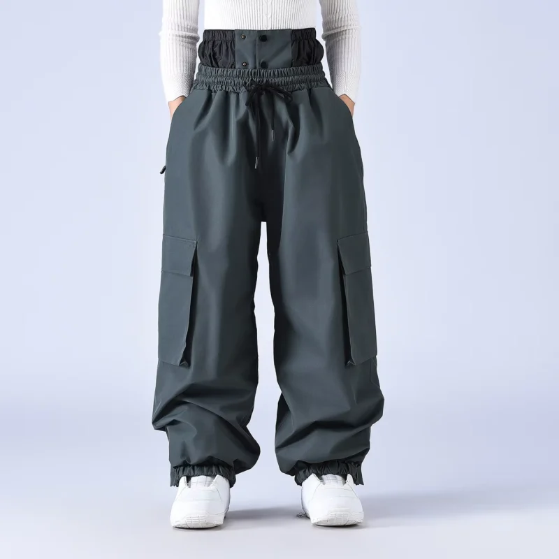Women's Loose Fit Drawstring Snow Pants with Waterproof Windproof Warmth, Full-Length Snowboard Coverage