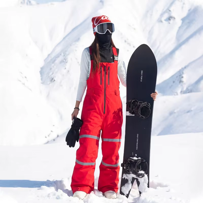 Women’s 3L Suspender Snow Pants, Thickened Wear-Resistant Ski Trousers with Zipper Fly