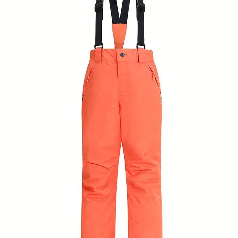 Kids Windproof Loose Ski Harness Pants with Long-Length Snow Coverage and Button Detail