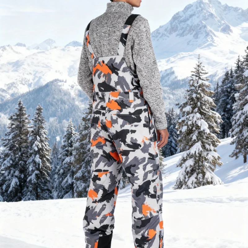 Men’s Insulated Ski Bib Pants with Adjustable Straps and Multi-Pocket Storage