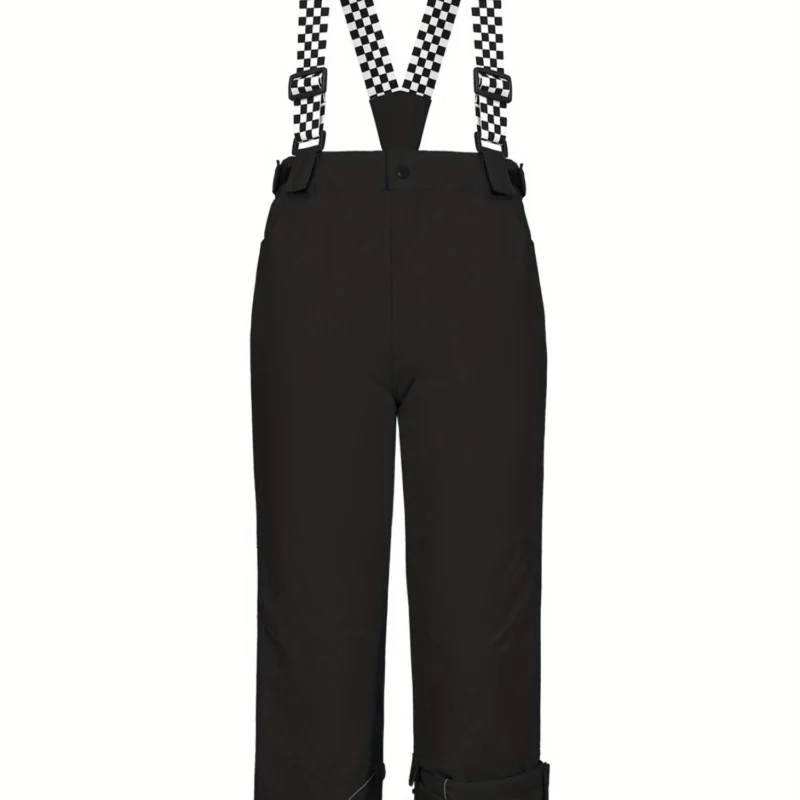 Youth Black Ski Pants with Detachable Straps, Adjustable Waist and Pocket Detail
