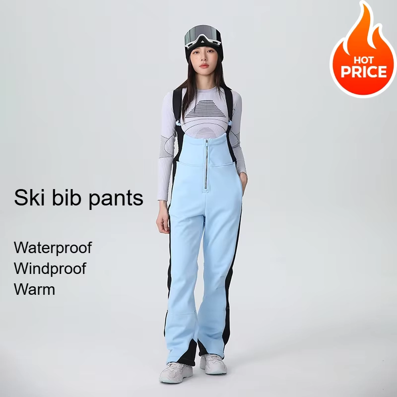 Women’s Waterproof Windproof Stretch Ski Pants, Warm Slim Snow Overalls with Zipper Fly