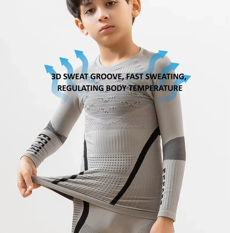 Kids Seamless Thermal Underwear Set with Quick-Dry Stretch Base Layer