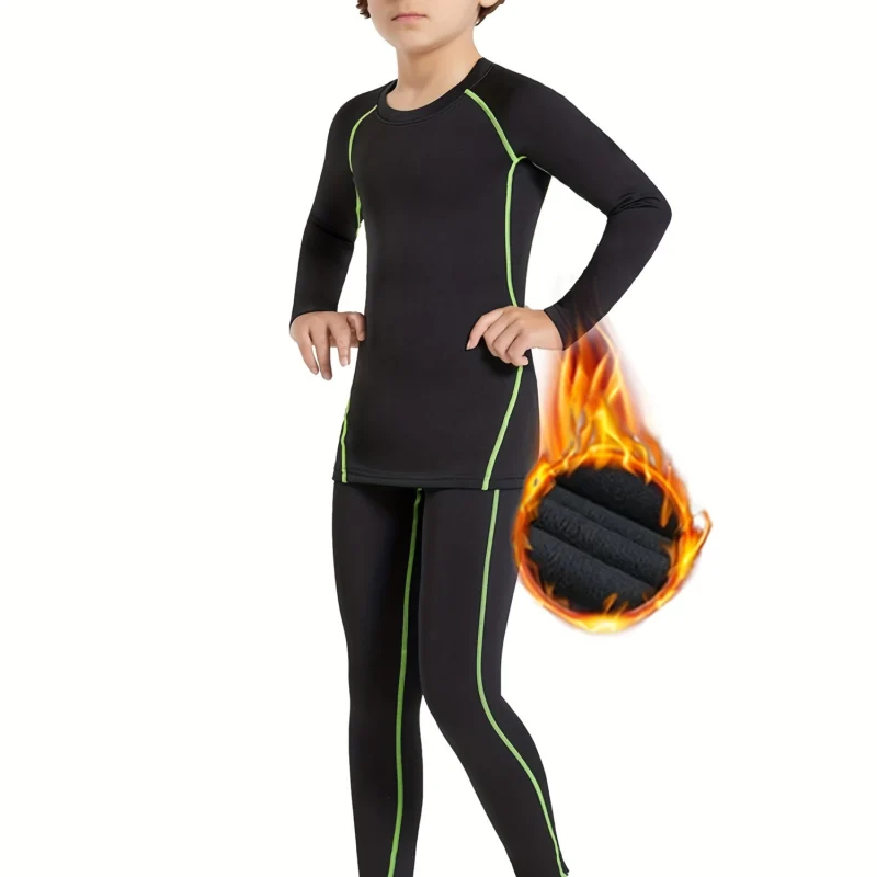 Kids Ultra-Soft Cold-Resistant Long John Set with Raglan Sleeves and Medium-Stretch Fit