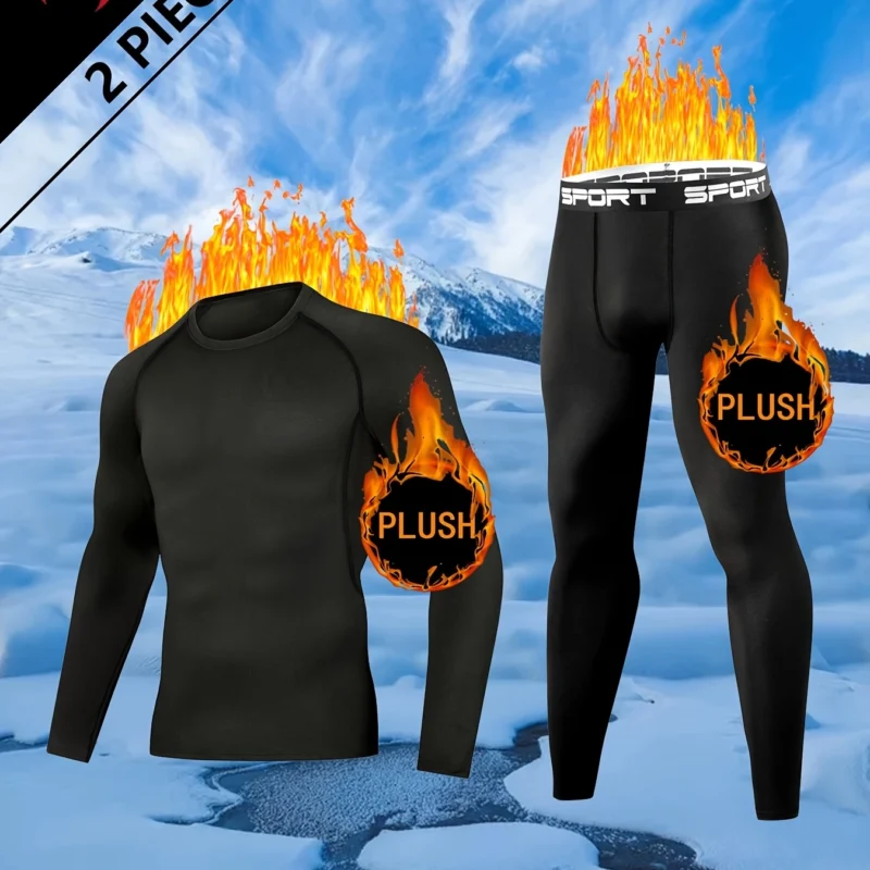 Men’s 2-Piece Fleece-Lined Compression Thermal Set with Breathable Stretch Fit