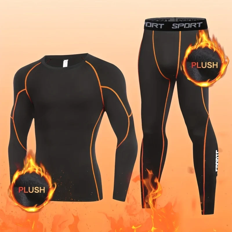 Men’s Fleece-Lined Thermal Underwear Set with High-Stretch Crew Neck Fit