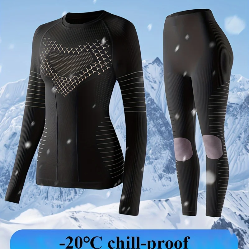 Women’s Seamless Thermal Underwear Set, Moisture-Wicking Quick-Dry Ski Base Layer